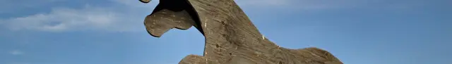 Wooden horse cutout against the sky